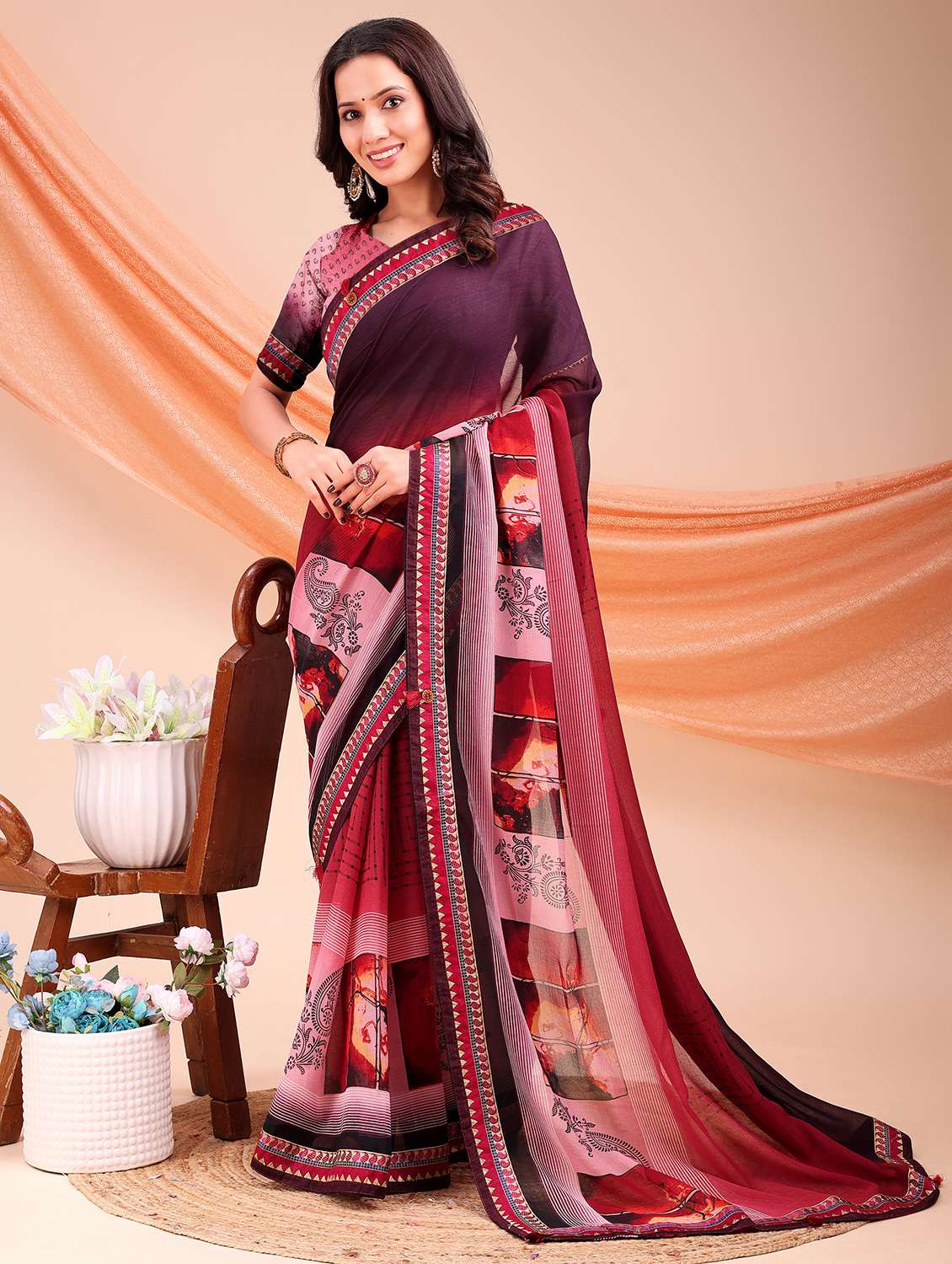 women printed casual wear saree with blouse
