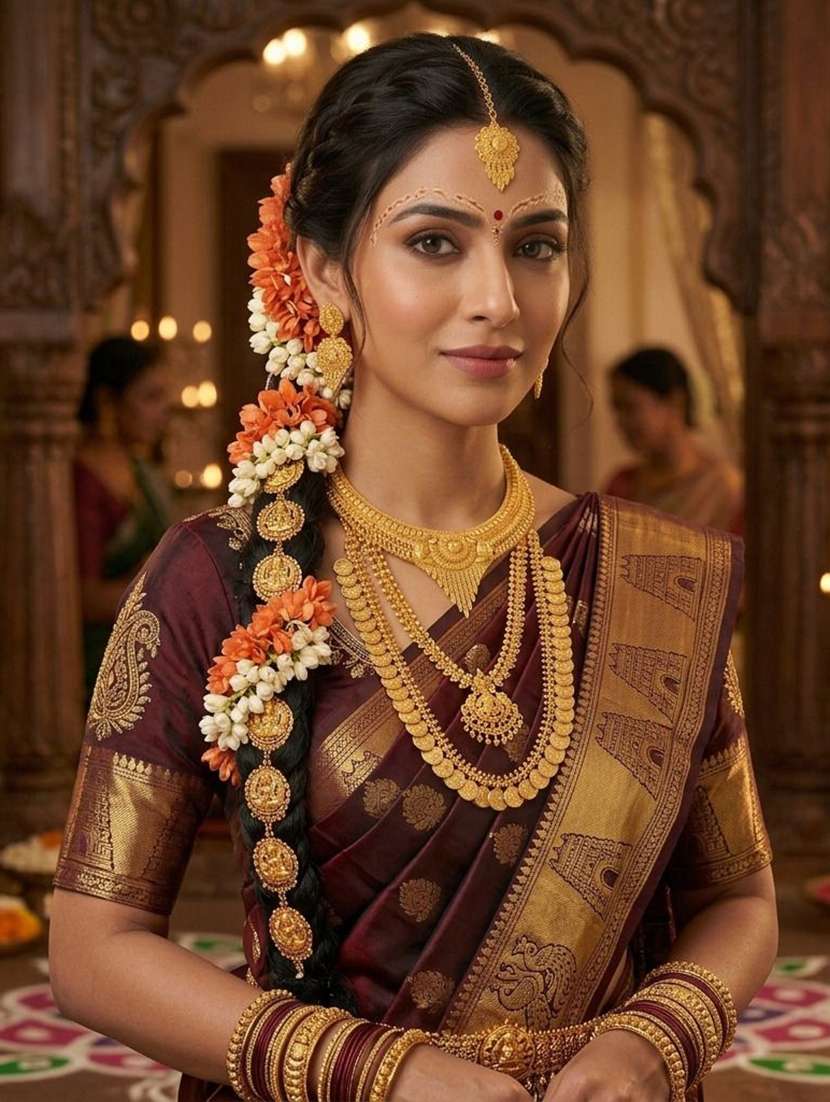 women gold plated brass necklace earring  maang tikka set - 22604790 -  Standard Image - 4