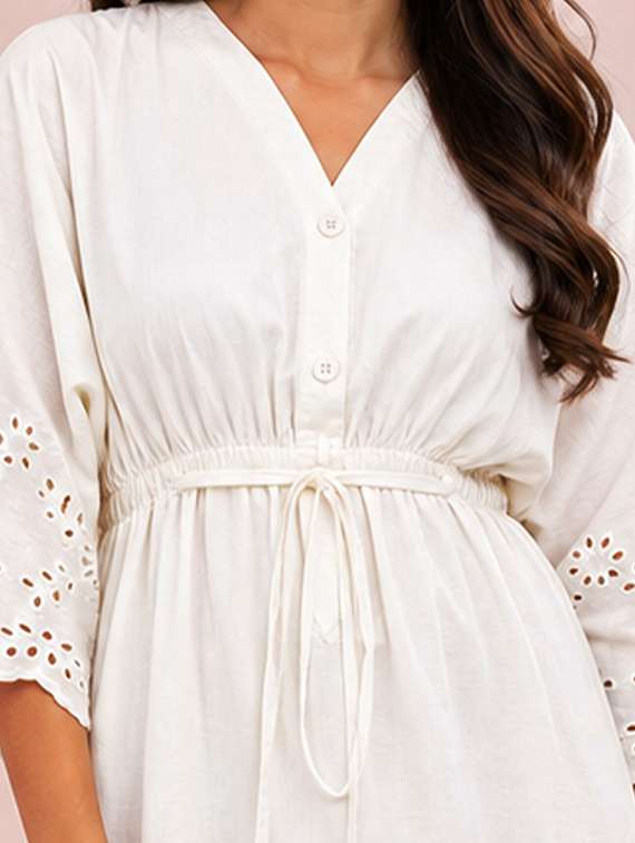 Women Self Design Three Quarter Sleeves A-line Dress - 22604797 -  Standard Image - 1