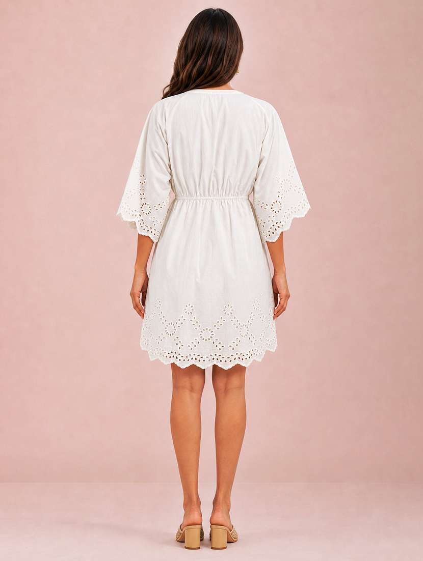 Women Self Design Three Quarter Sleeves A-line Dress - 22604797 -  Standard Image - 4