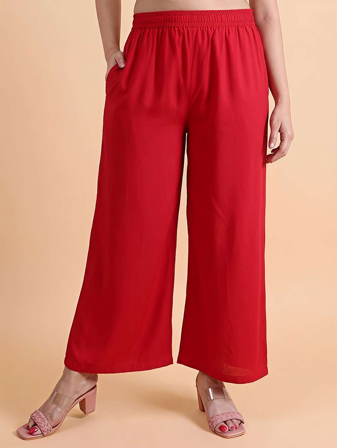 women solid mid rise wide leg trouser