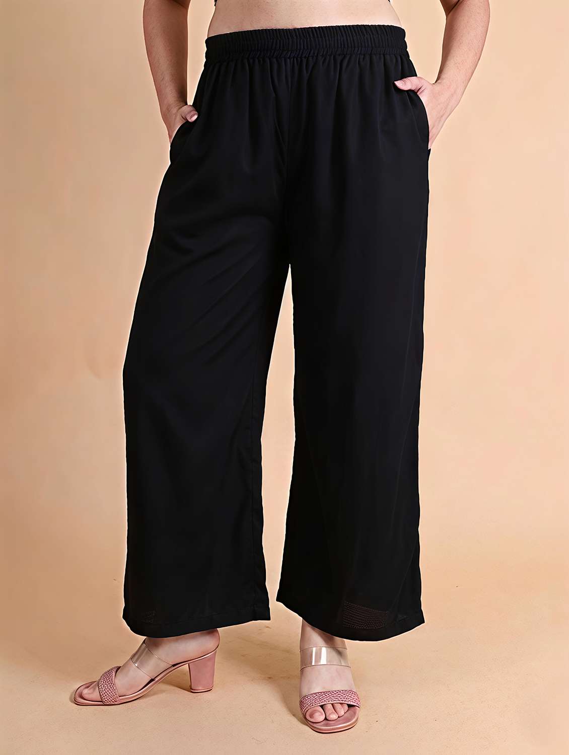 women solid mid rise wide leg trouser