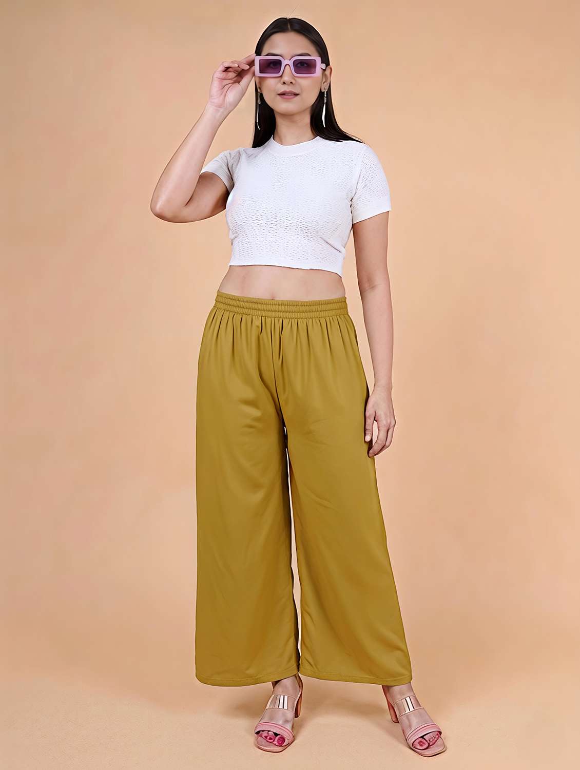women solid mid rise wide leg trouser - 22604803 -  Standard Image - 4