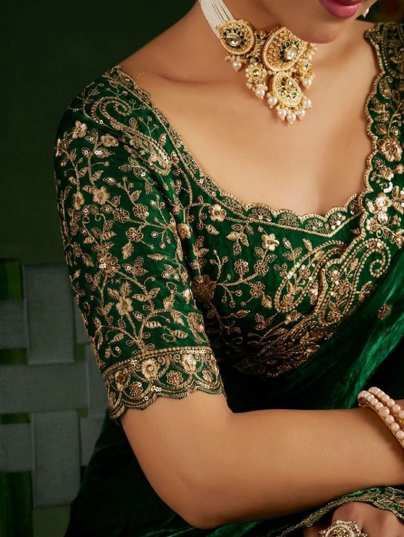 women solid with work embroidered saree with blouse - 22604811 -  Standard Image - 4