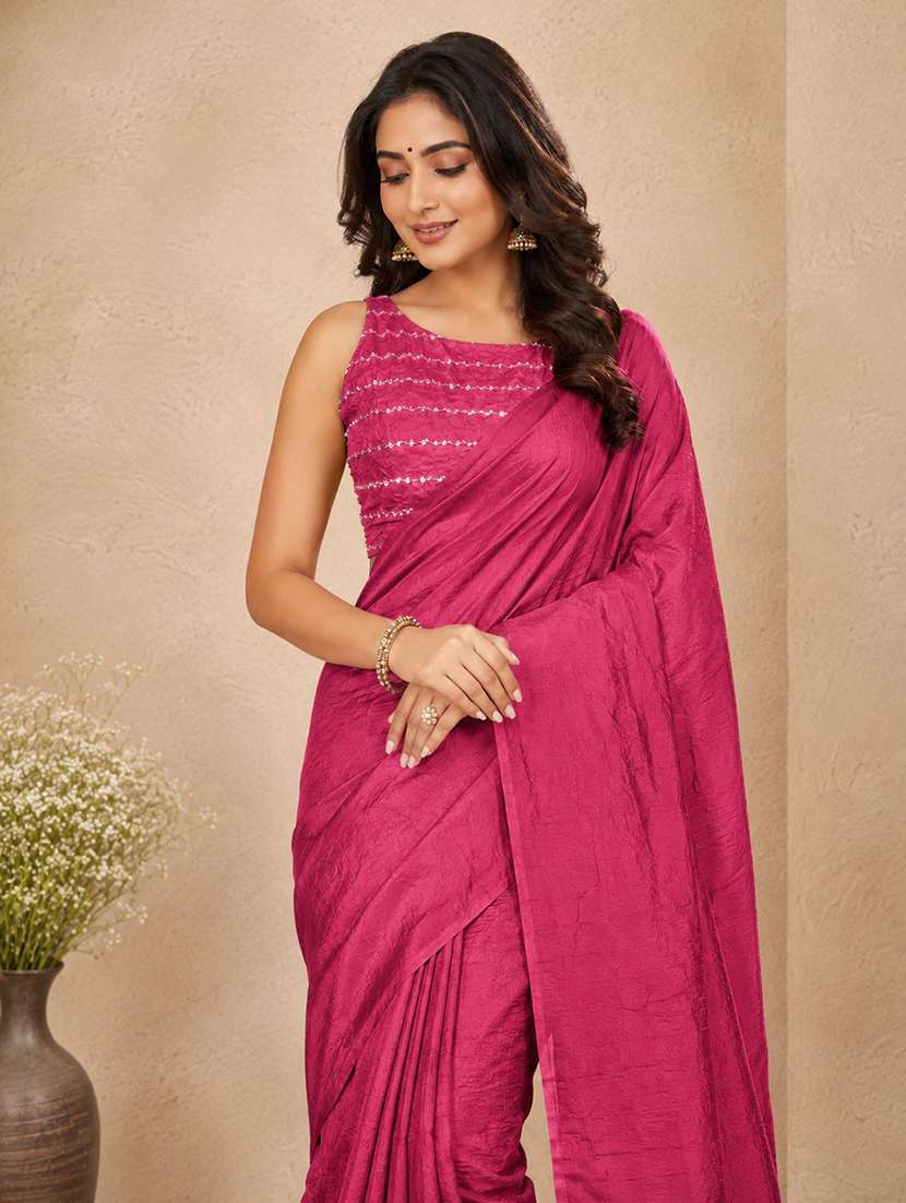women solid plain saree with blouse - 22604821 -  Standard Image - 4