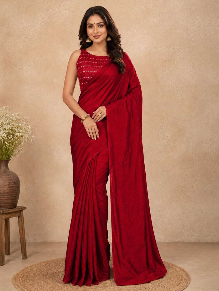 women solid plain saree with blouse
