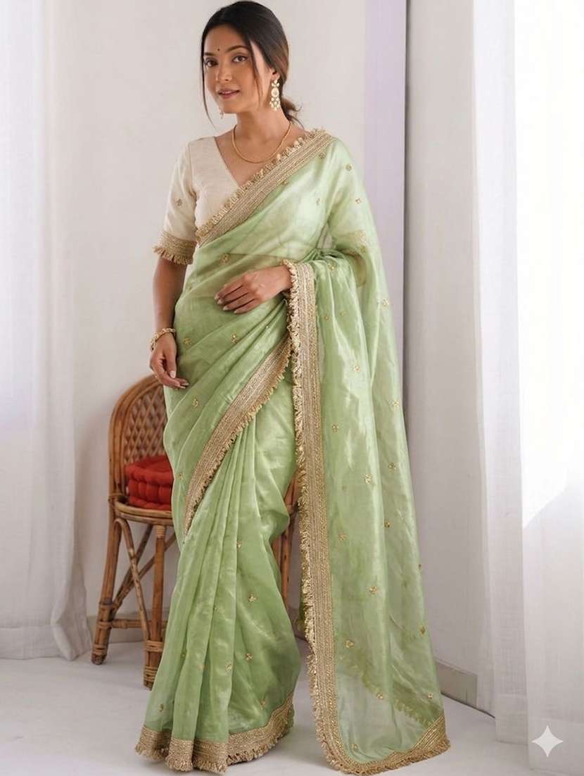 women solid with work embroidered saree with blouse - 22604824 -  Standard Image - 1