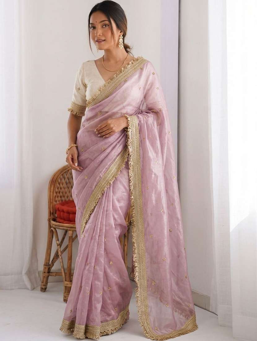women solid with work embroidered saree with blouse - 22604831 -  Standard Image - 1