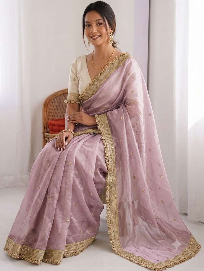 women solid with work embroidered saree with blouse - 22604831 -  Standard Image - 4