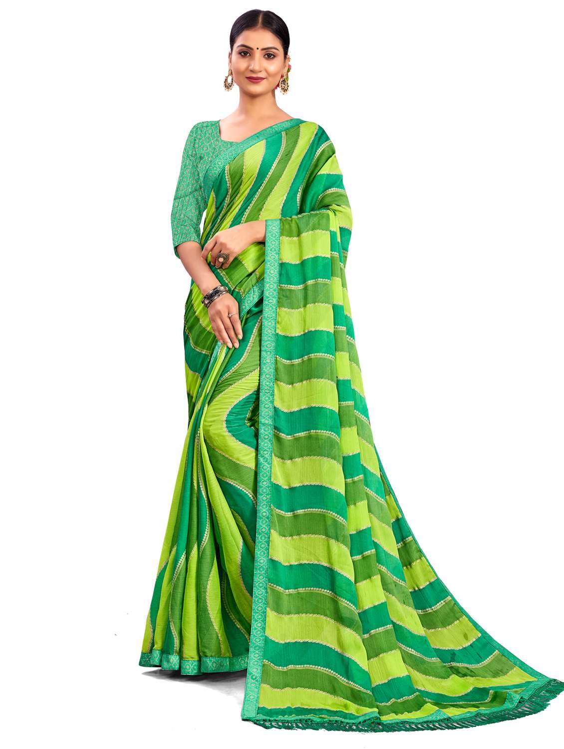 women leheriya printed saree with blouse