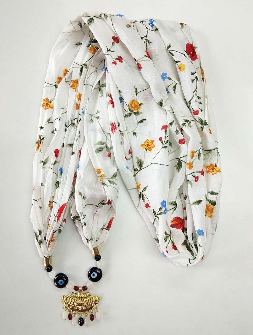 women printed scarf with necklace - 22604902 -  Standard Image - 1