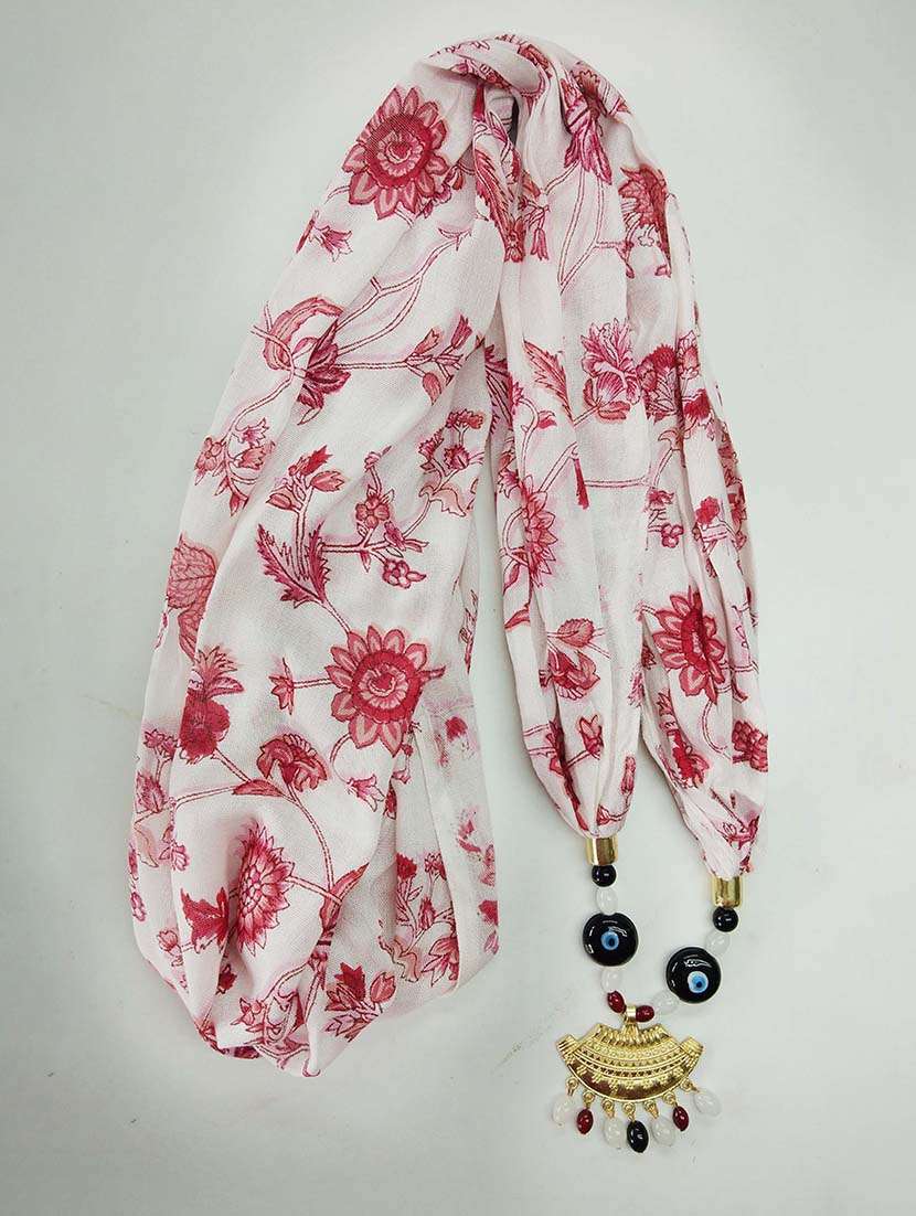 women printed scarf with necklace - 22604904 -  Standard Image - 1