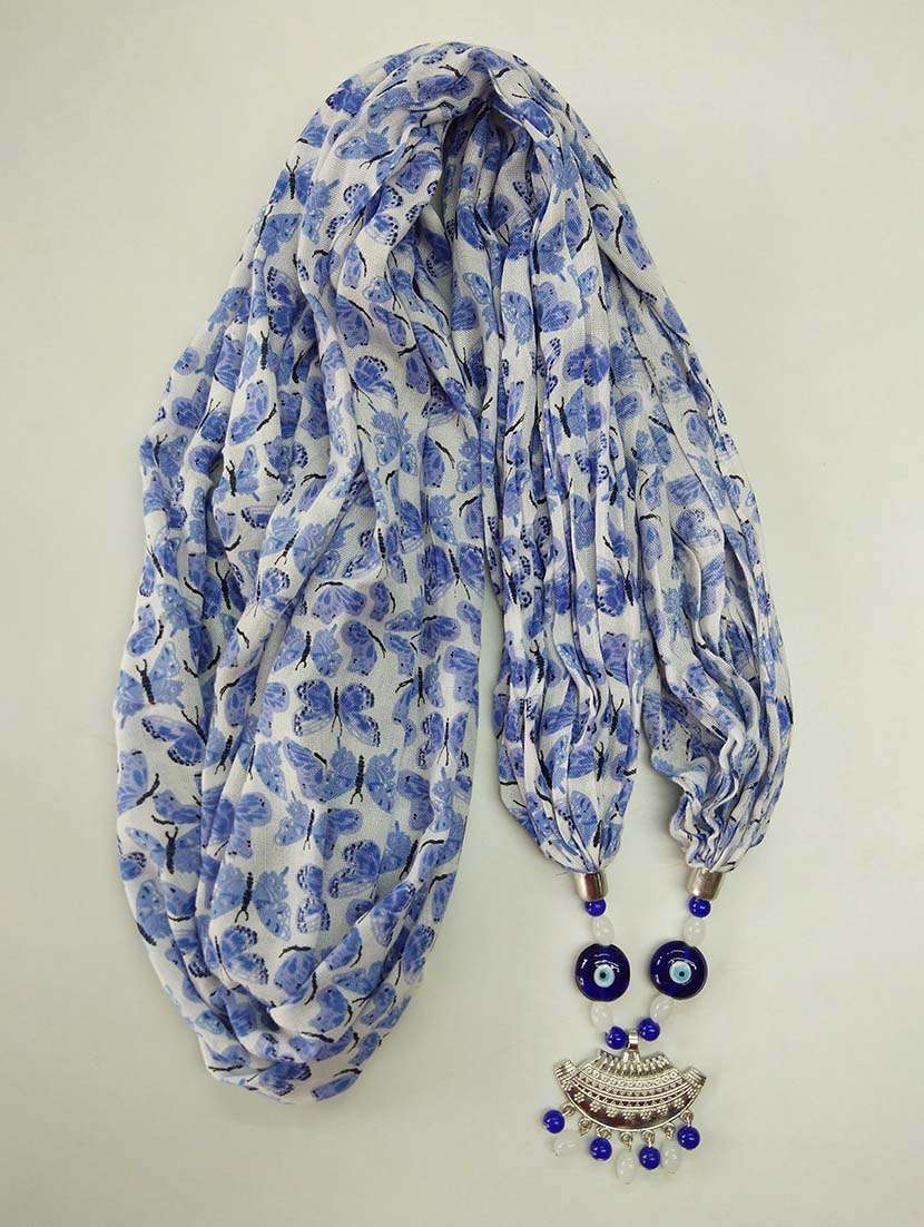 women printed scarf with necklace - 22604905 -  Standard Image - 1