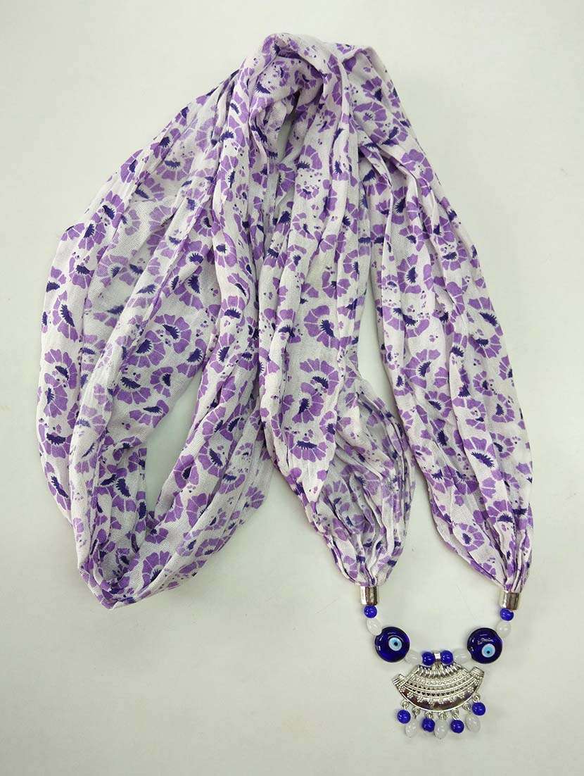 women printed scarf with necklace - 22604907 -  Standard Image - 1