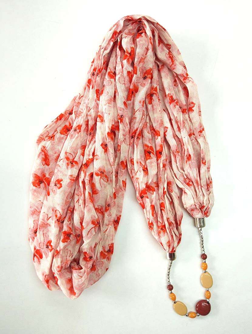 women printed scarf with beaded necklace - 22604908 -  Standard Image - 1