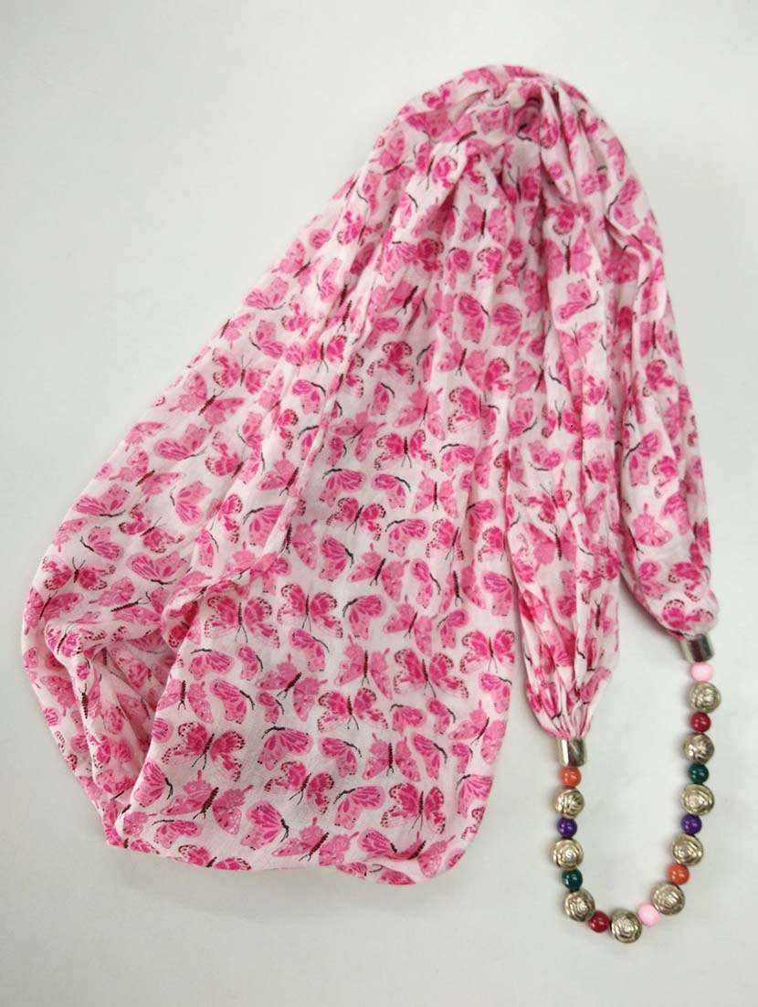 women printed scarf with beaded necklace - 22604910 -  Standard Image - 1