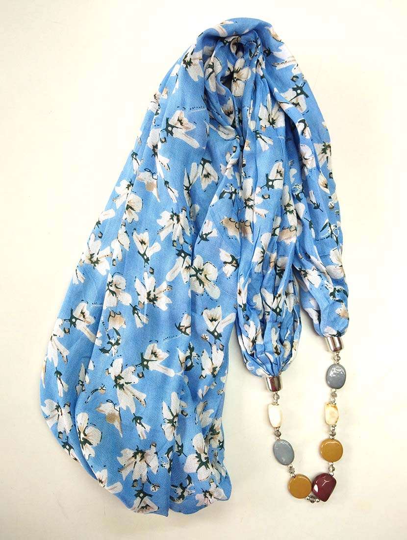 women printed scarf with beaded necklace - 22604911 -  Standard Image - 1