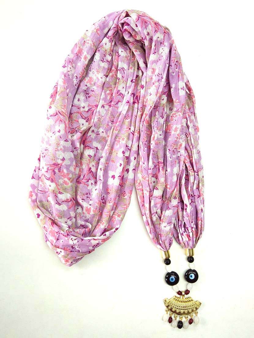 women printed scarf with necklace - 22604913 -  Standard Image - 1