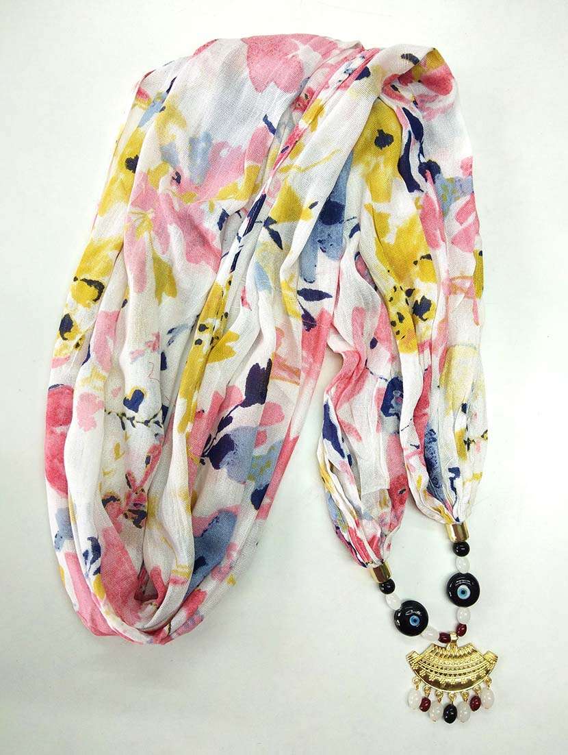 women printed scarf with necklace - 22604914 -  Standard Image - 1