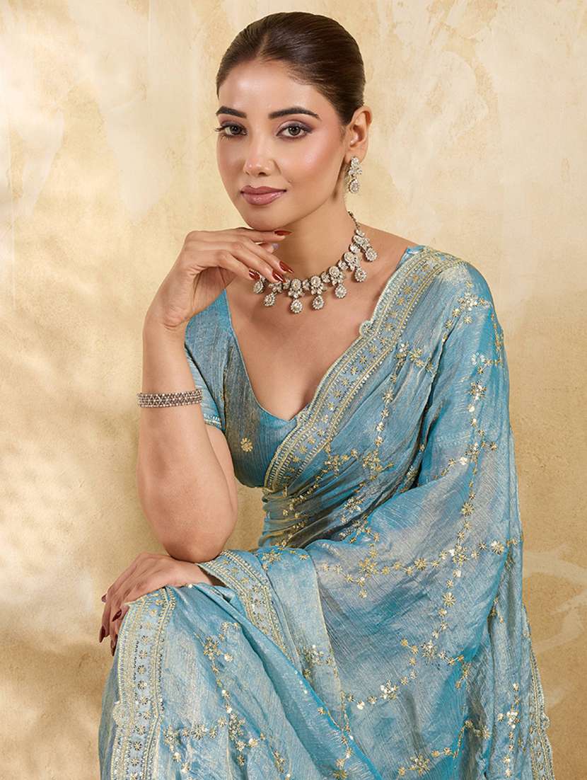 women solid with work embroidered saree with blouse - 22605157 -  Standard Image - 1