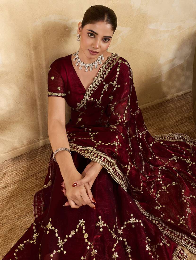 women solid with work embroidered saree with blouse - 22605158 -  Standard Image - 1
