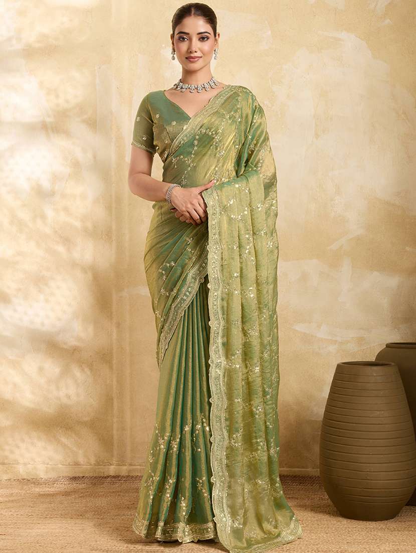 women solid with work embroidered saree with blouse