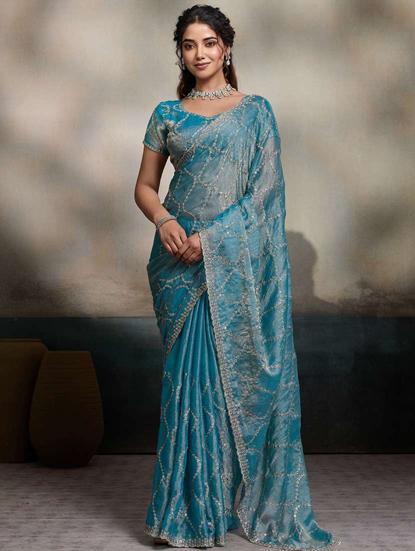 women solid with work embroidered saree with blouse