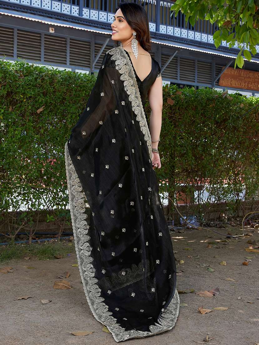 women solid with work embroidered saree with blouse - 22605191 -  Standard Image - 4