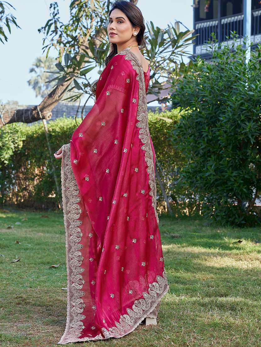 women solid with work embroidered saree with blouse - 22605195 -  Standard Image - 4