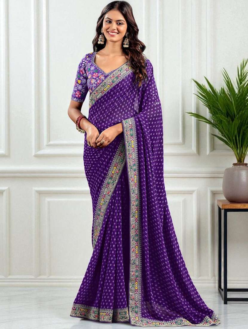 women bandhani printed saree with blouse