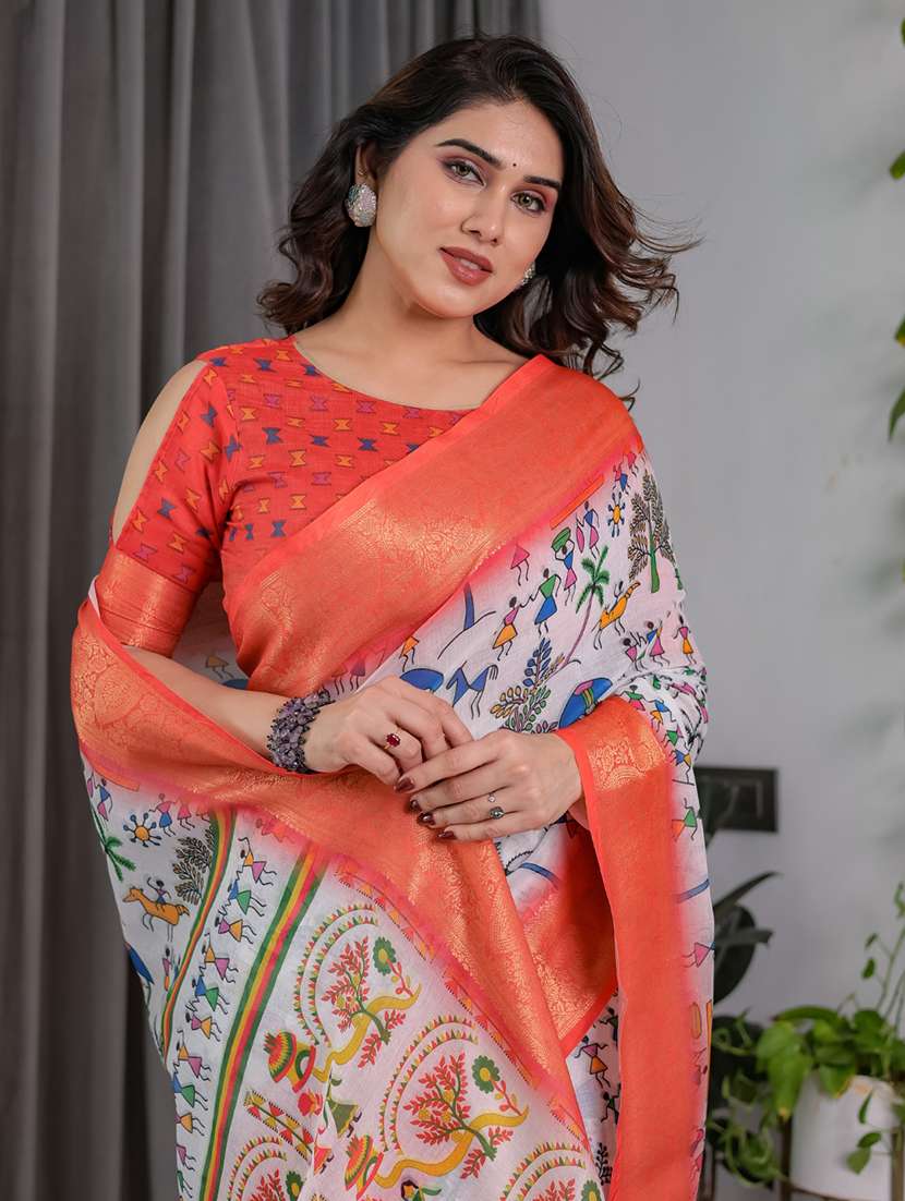 women printed bordered saree with blouse - 22605309 -  Standard Image - 4