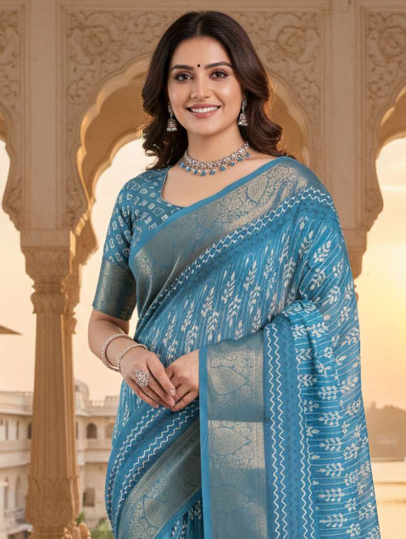 women printed casual wear saree with blouse - 22605530 -  Standard Image - 1