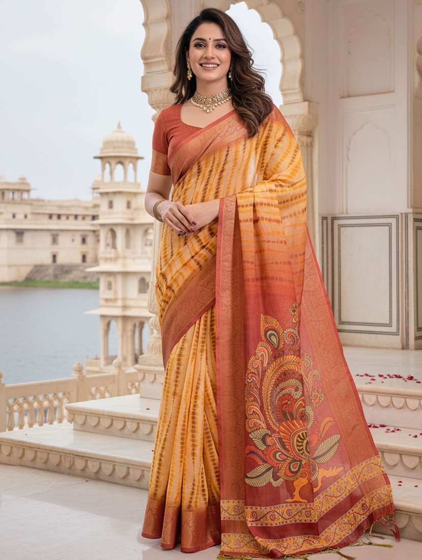 women printed casual wear saree with blouse