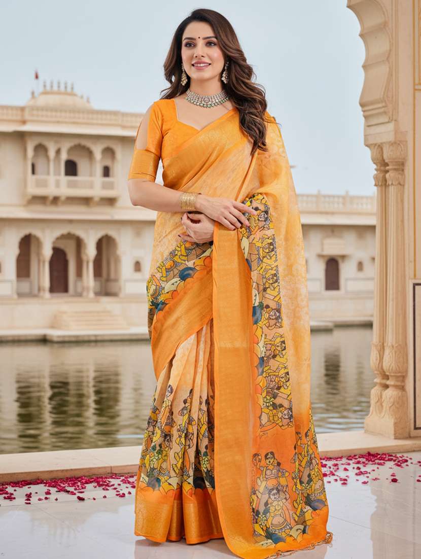women printed casual wear saree with blouse
