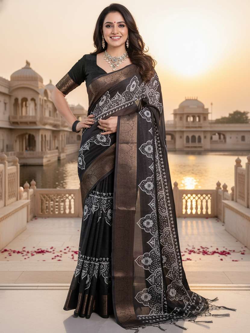 women printed casual wear saree with blouse