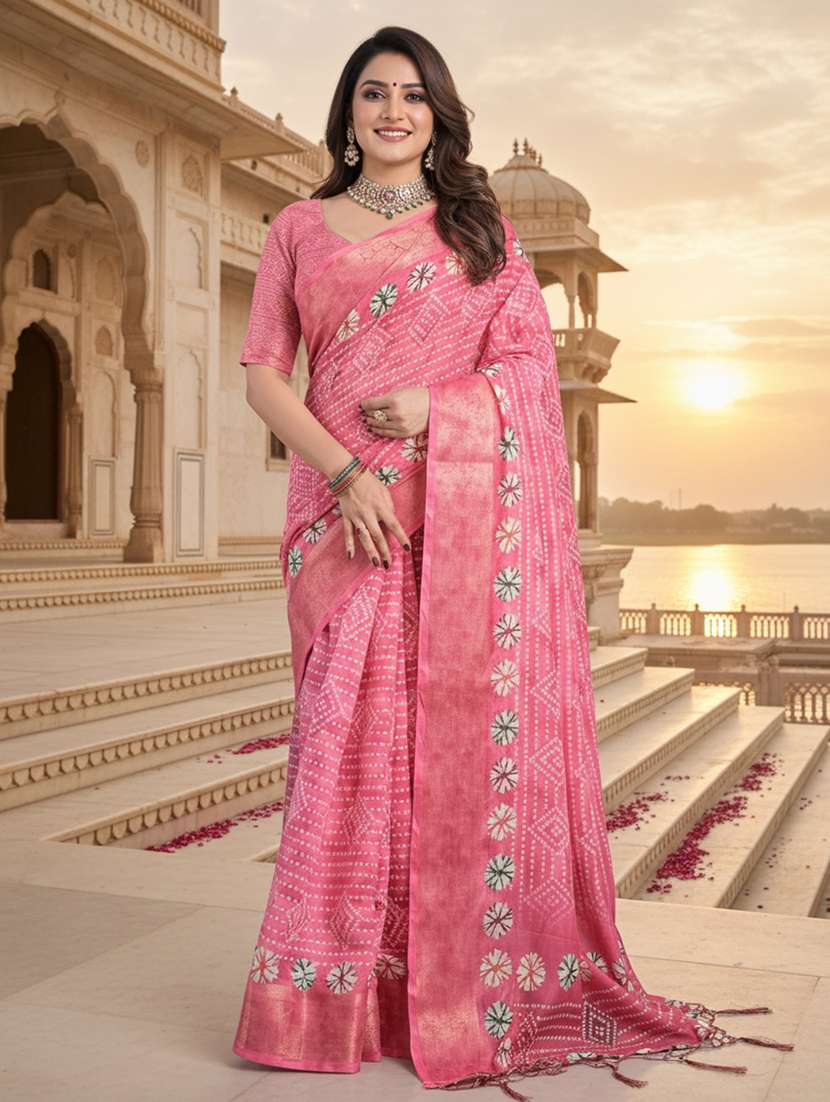 women printed casual wear saree with blouse