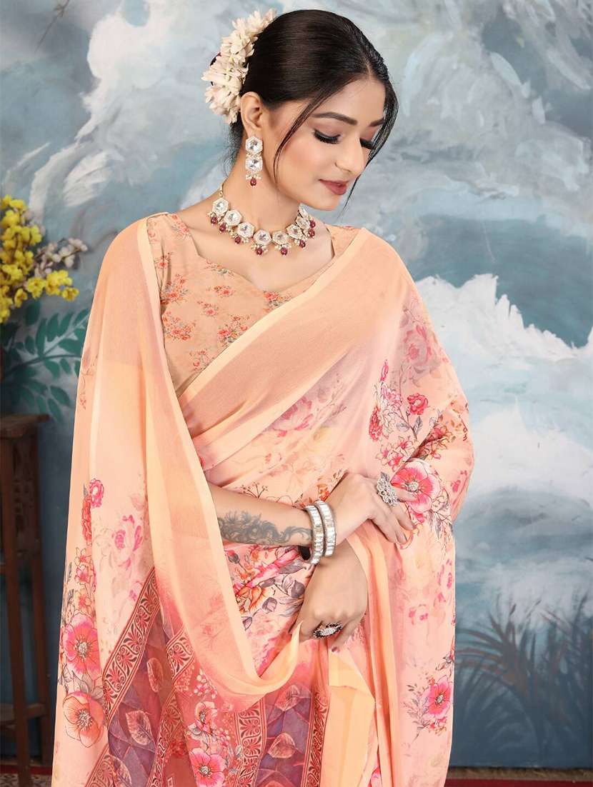 women printed casual wear saree with blouse - 22605704 -  Standard Image - 1