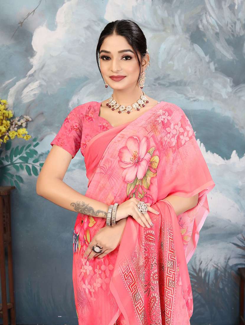 women printed casual wear saree with blouse - 22605705 -  Standard Image - 1
