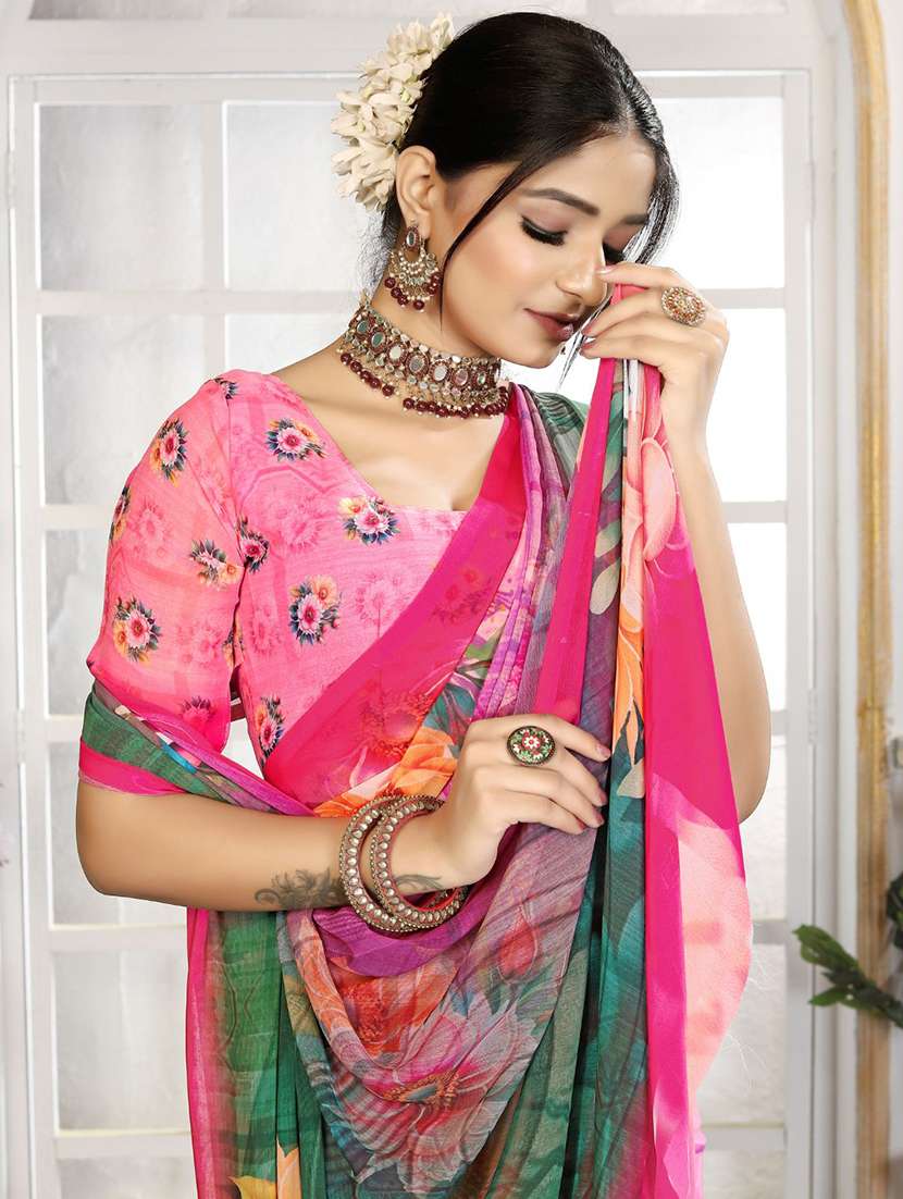 women printed casual wear saree with blouse - 22605708 -  Standard Image - 1