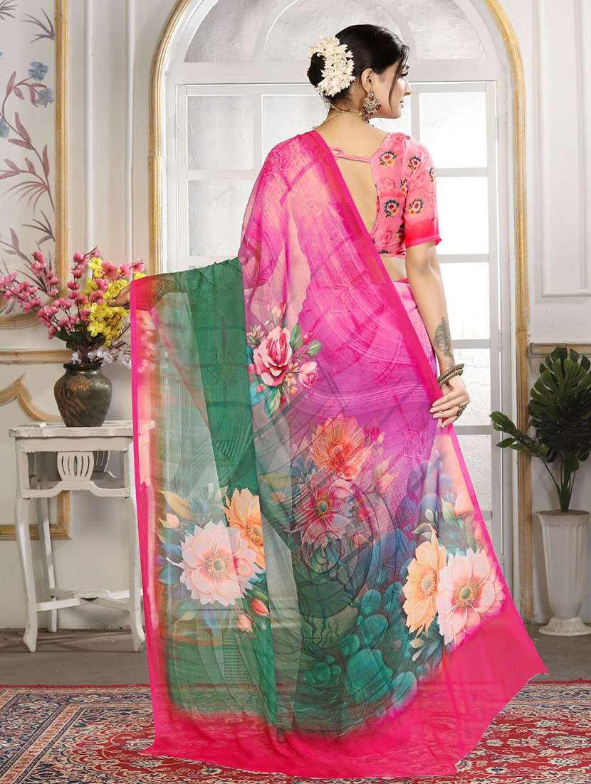women printed casual wear saree with blouse - 22605708 -  Standard Image - 4