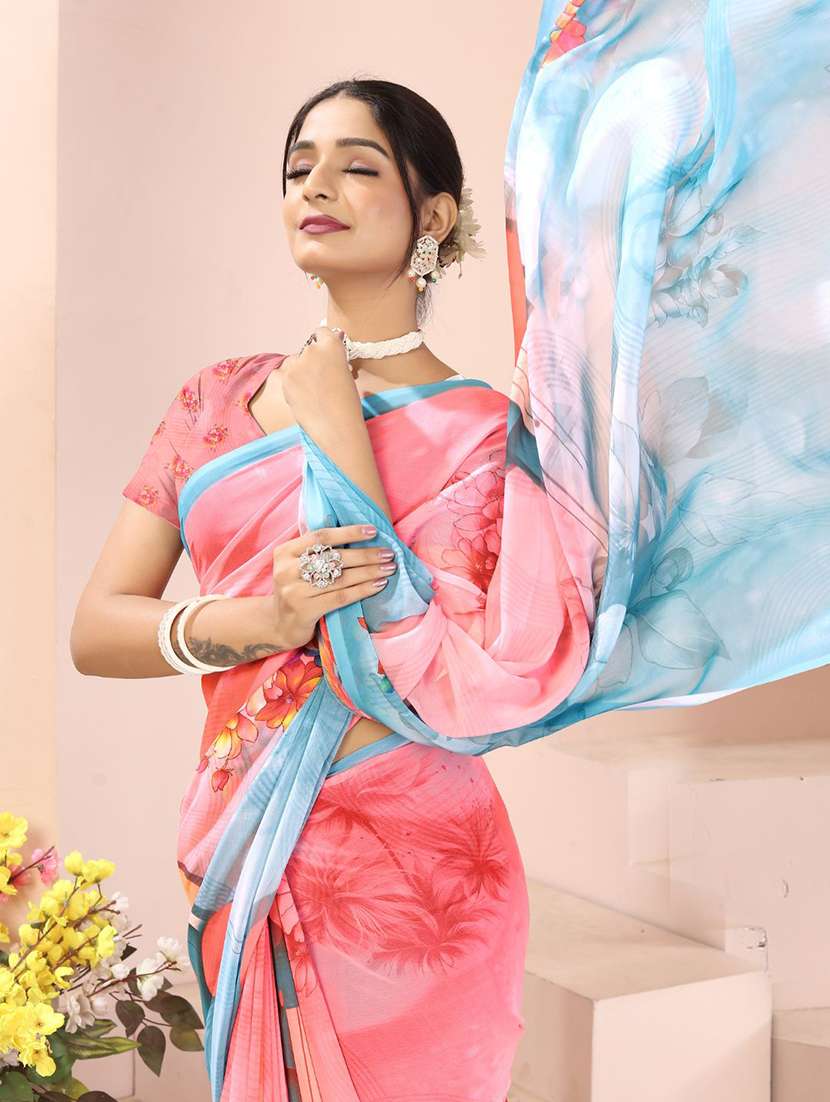women printed casual wear saree with blouse - 22605709 -  Standard Image - 1