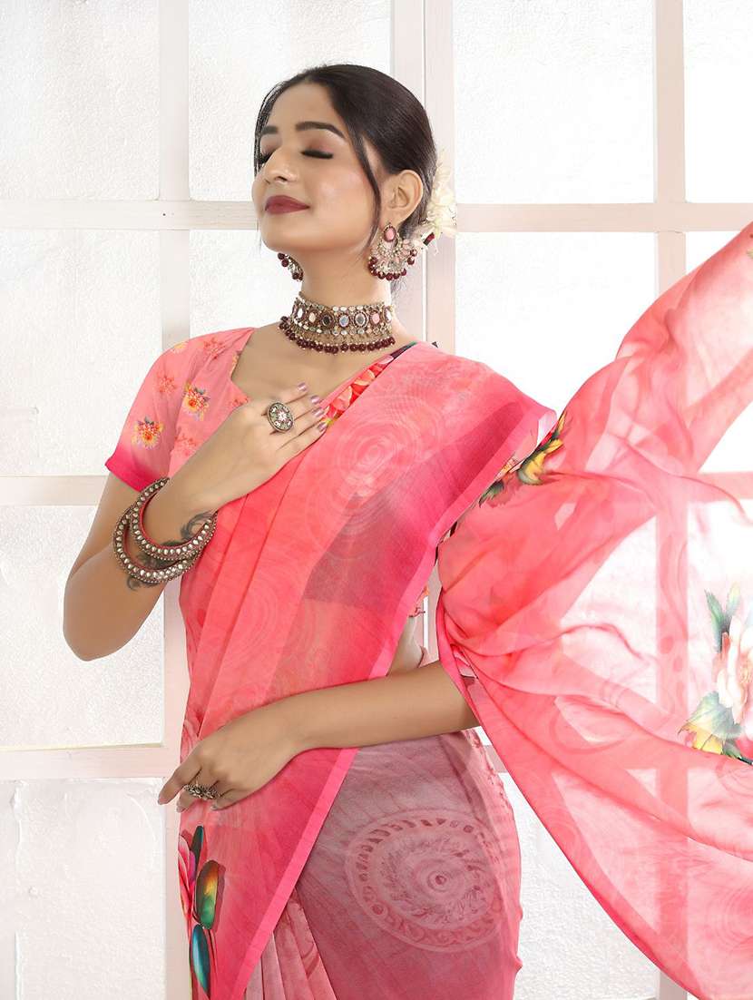 women printed casual wear saree with blouse - 22605713 -  Standard Image - 1