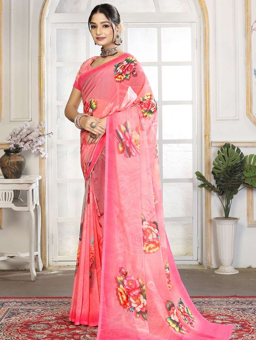 women printed casual wear saree with blouse - 22605713 -  Standard Image - 4