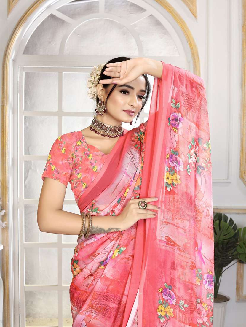 women printed casual wear saree with blouse - 22605714 -  Standard Image - 1