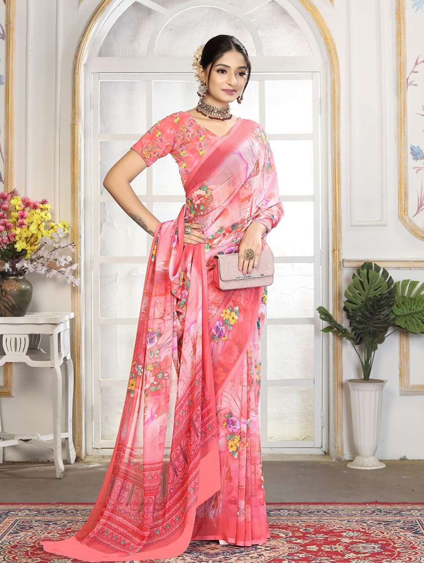 women printed casual wear saree with blouse - 22605714 -  Standard Image - 4