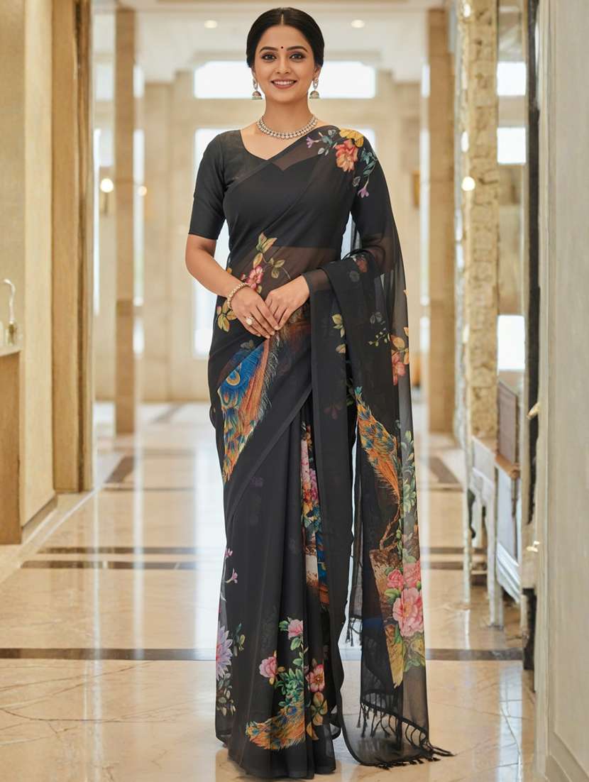 women printed casual wear saree with blouse