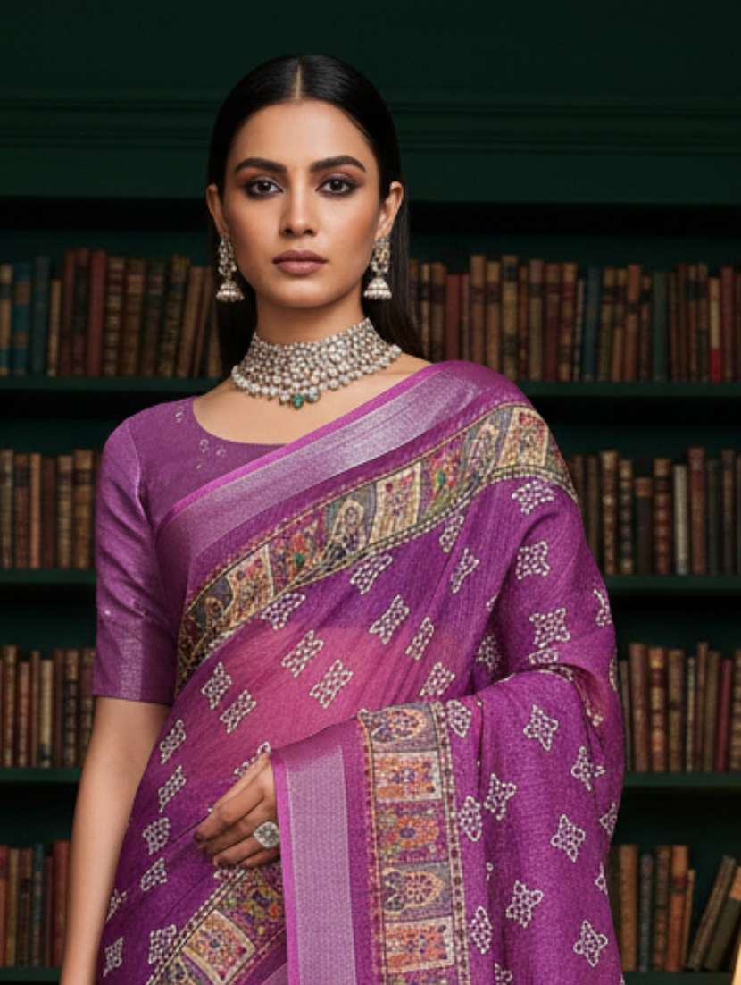 women printed casual wear saree with blouse - 22605805 -  Standard Image - 1