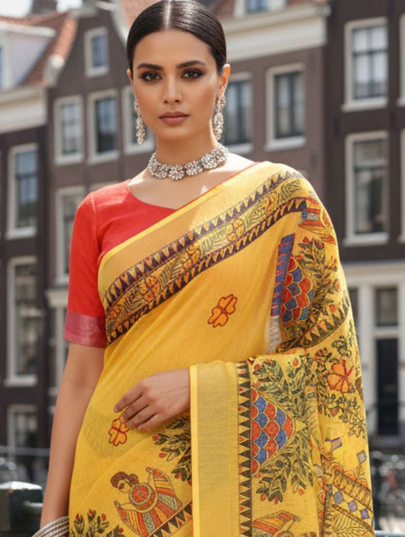 women printed casual wear saree with blouse - 22605835 -  Standard Image - 1