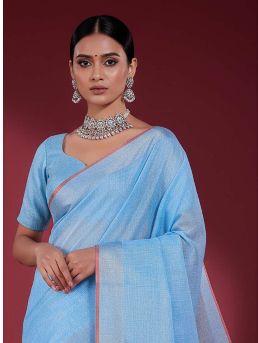 women solid with bordered handloom saree with blouse - 22605964 -  Standard Image - 1