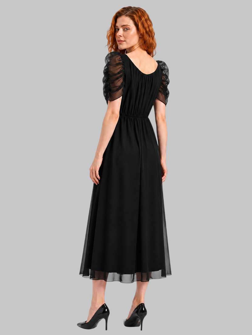women embellished puff sleeves fit and flare dress - 22606015 -  Standard Image - 4